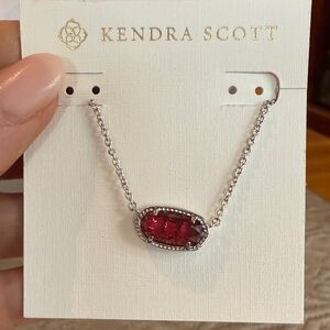 Kendra Scott Silver Necklace with Deep Pink Pendant